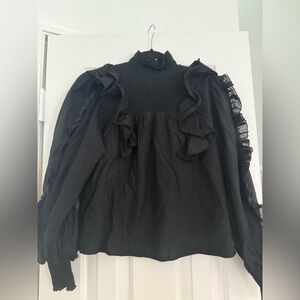 Magali Pascal Black Ruffled Blouse Size XS